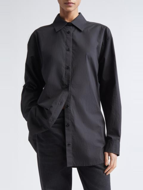 TOTEME TOTEME Classic Tumbled Cotton Button-Up Shirt in Washed Black at Nordstrom