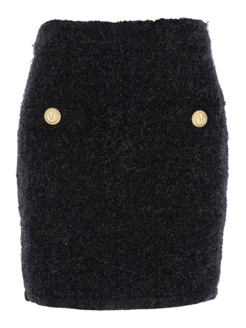 Balmain Balmain Women Black Pencil Mini Skirt With Jewel Buttons In Tweed Woman