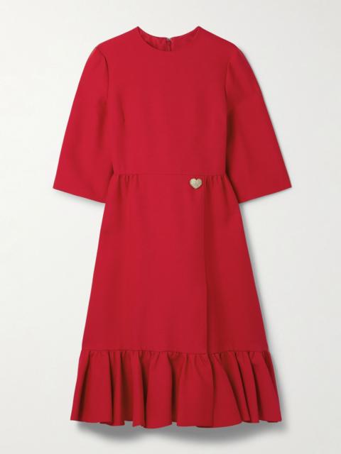 Valentino Embellished wool and silk-blend crepe midi dress Red