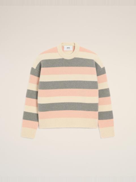 AMI Paris GREY ALPACA STRIPED CREWNECK SWEATER