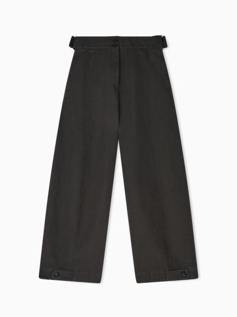 EMPORIO ARMANI GARMENT-DYED LINEN-BLEND OVAL-LEG TROUSERS