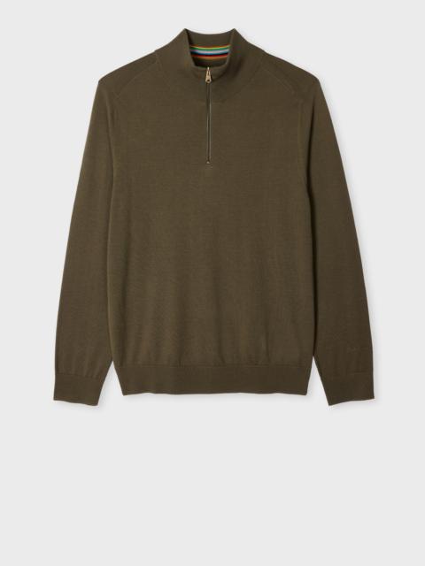 Paul Smith Khaki Merino Wool Half-Zip Sweater