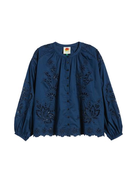 FARM RIO FARM Rio Artisanal Button-Up Top in Navy Blue at Nordstrom