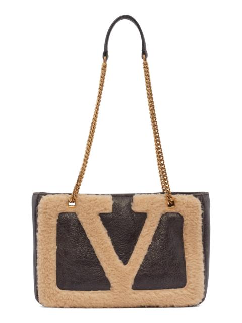 Valentino Valentino Garavani Small Viva Superstar Genuine Shearling Trim Tote in Fango/Dark Beige at Nordstrom