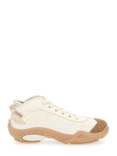 FENDI Fendi Men 'Fendi Lab' White Mid Top Sneakers With Fendi Shadow Motif In Cotton Man