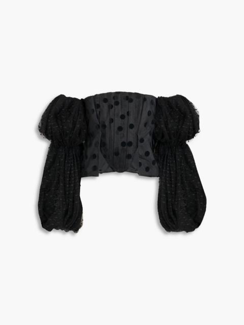 Stella McCartney Off-the-shoulder cropped flocked tulle top