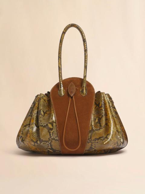 Marni BROWN SUEDE AND PYTHON-PRINT LEATHER TULIPEA LARGE HANDBAG
