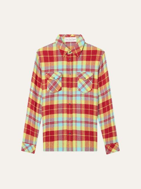 God’s True Cashmere Men's Cashmere Tartan Two-Pocket Button-Down Shirt