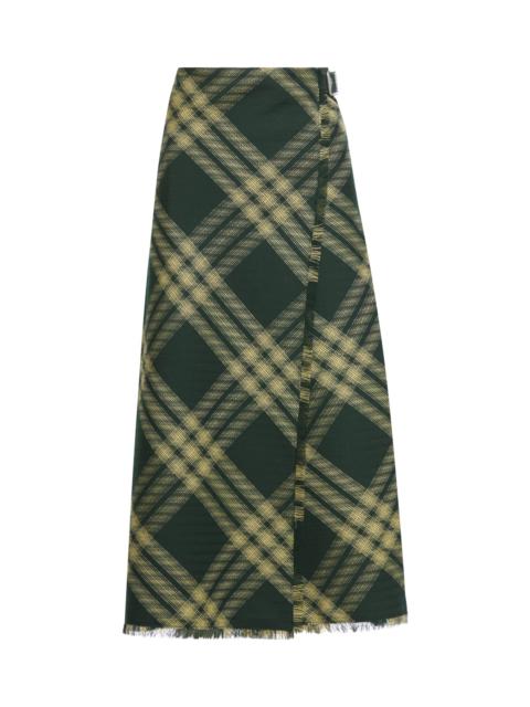 Burberry Check Printed Frayed-edge Midi Skirt