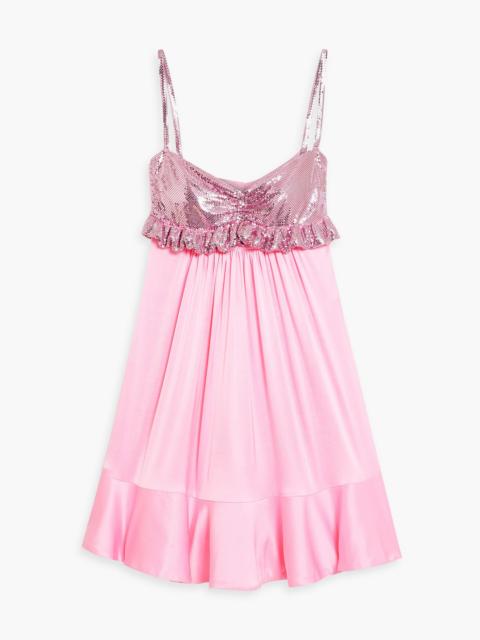 rabanne Ruffled chainmail and stretch-satin mini dress