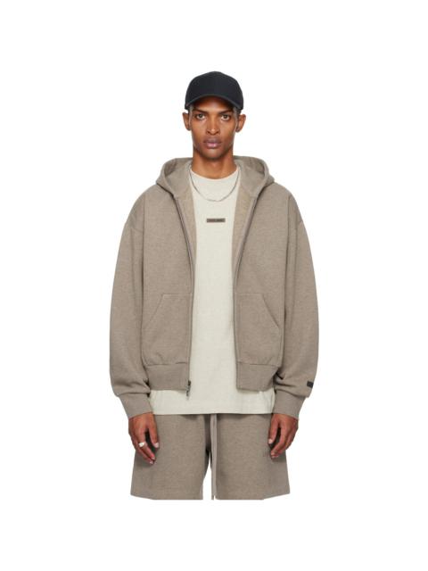 ESSENTIALS Brown Classic Fit Fleece Zip-Up Hoodie
