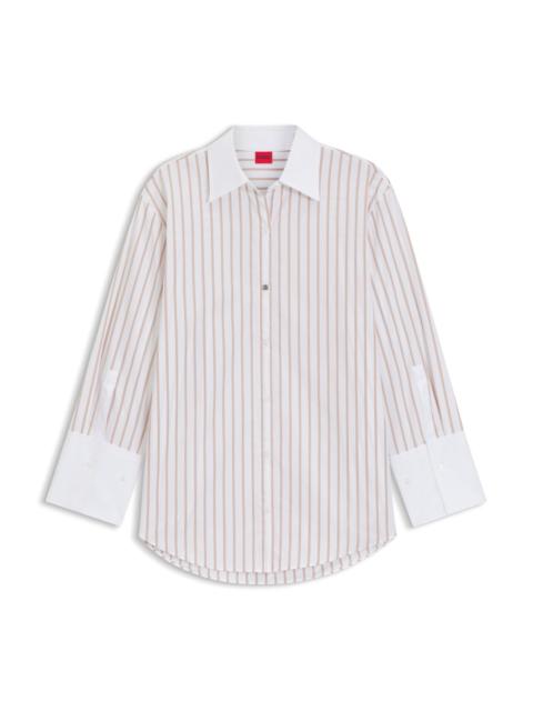 HUGO STRIPED BLOUSE IN COTTON POPLIN WITH CONTRAST TRIMS
