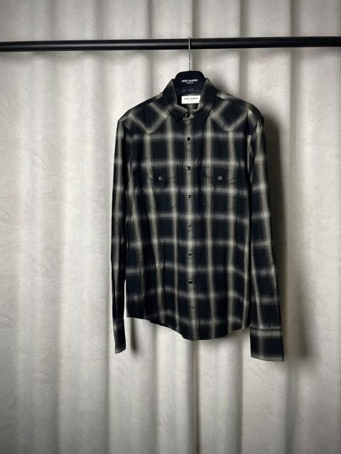 SAINT LAURENT Saint Laurent 13FW Hedi Slimane Black White Plaid Cat-Eye Button Shirt by Hedi Slimane