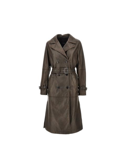 PINKO Pinko Vintage Effect Faux Leather Trench Coat Brown