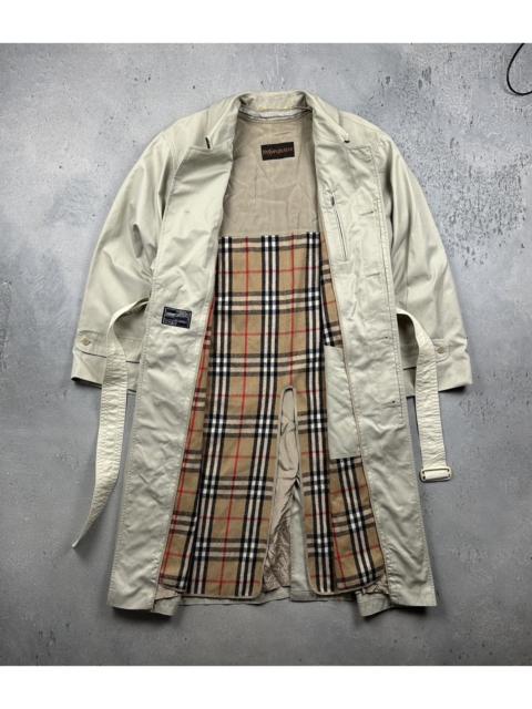 SAINT LAURENT Yves Saint Laurent Trench Coat Beige Nova Check Lined 80s