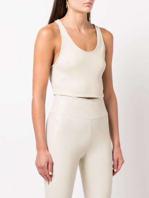 SPRWMN OFF WHITE LEATHER CROPPED RACERBACK TANK