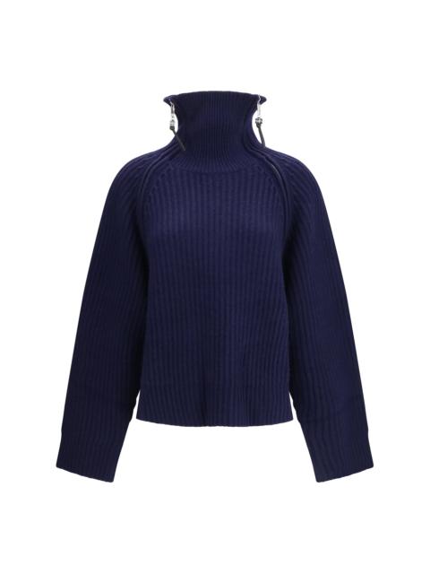 GANNI Ganni Women Wool Melange Rib Stripe Zip Turtleneck