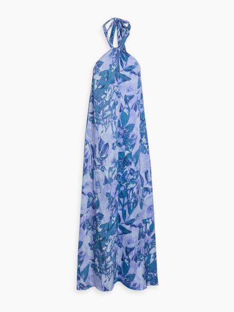 SIMKHAI Ayra cutout printed satin halterneck maxi dress