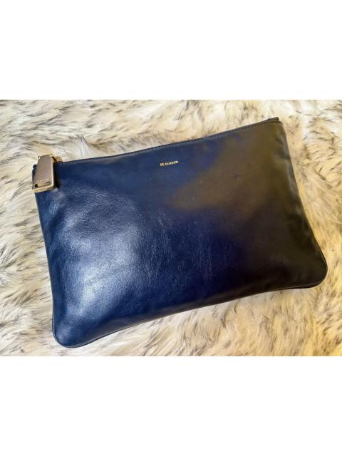 Jil Sander Authentic Jil Sander Navy Blue Leather Clutch Bag