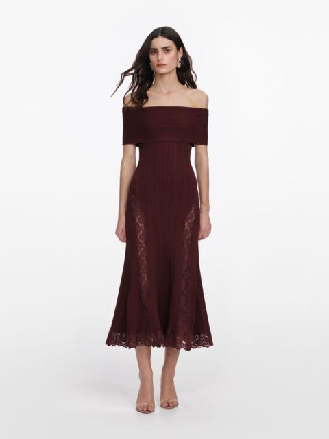 self-portrait Burgundy Knit Lace Insert Midi Dress