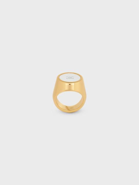 CELINE Triomphe Signet Ring in Varnish and Brass with Gold Finish