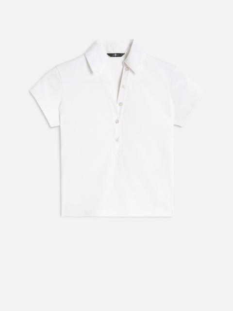 7 For All Mankind Ribbed Henley Polo in Optical White