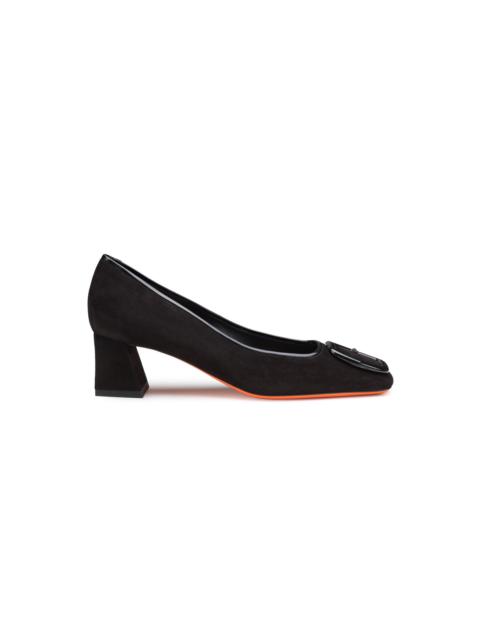Santoni Women's black suede mid-heel pump