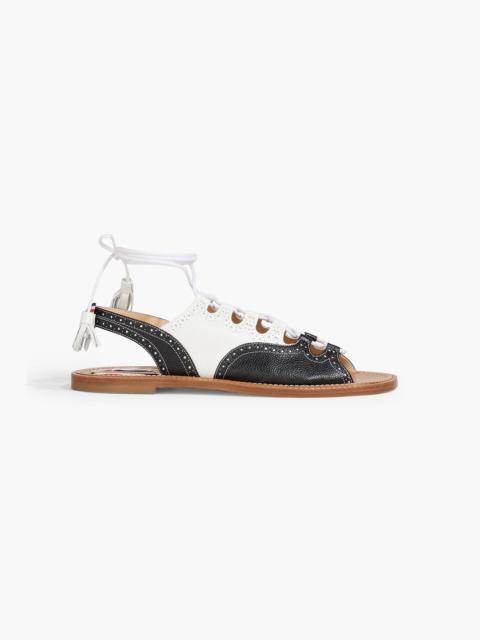 Thom Browne Ghillie lace-up two-tone pebbled-leather sandals