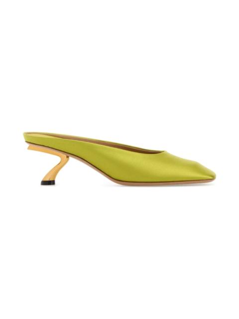 FERRAGAMO Acid Green Satin Safi Mules