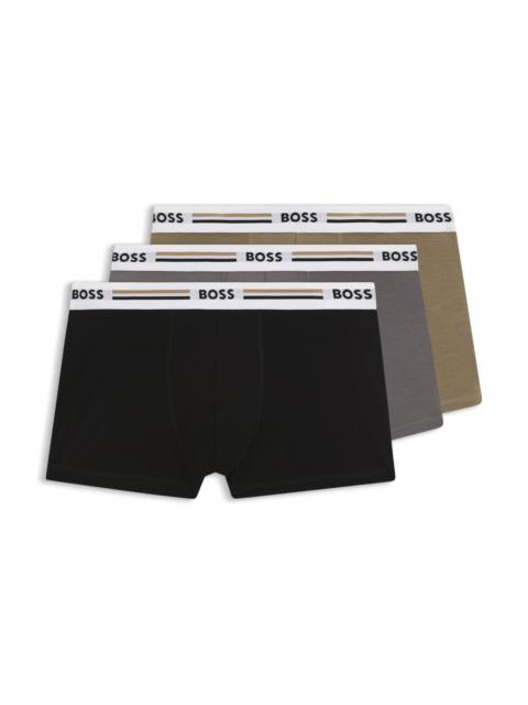 BOSS THREE-PACK OF TRUNKS WITH STRIPE AND LOGO WAISTBANDS