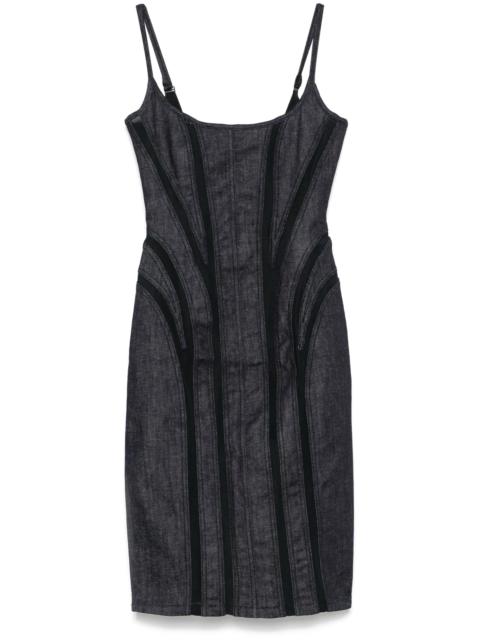 MUGLER Mesh-panel Denim Midi Dress