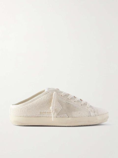 Super-Star Sabot suede-trimmed bead-embellished canvas slip-on sneakers Cream