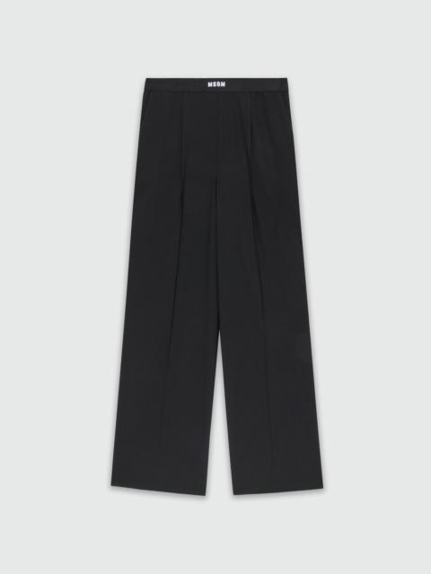 MSGM Black palazzo trousers in cool wool with elastic band and MSGM logo