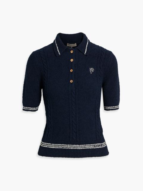 PUCCI Striped embroidered cable-knit cotton-blend polo shirt