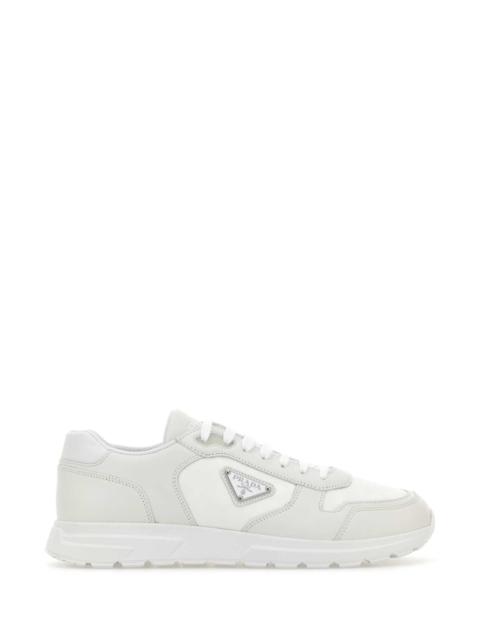 Prada Prada Men White Leather And Fabric Sneakers