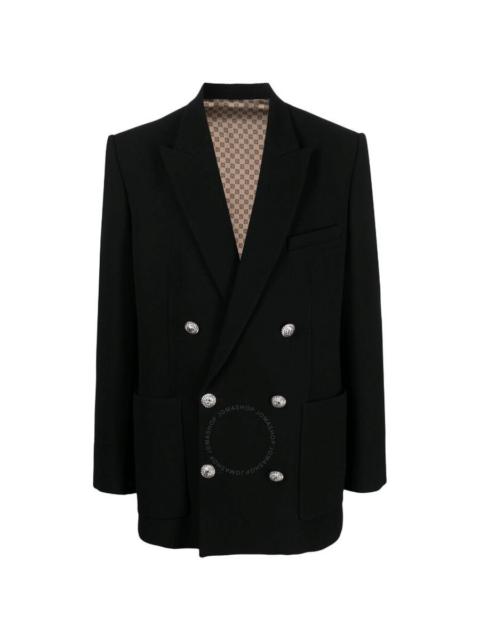 Balmain Balmain Men's Noir Peak-Lapels Twill Double-Breasted Blazer, Brand Size 50 (US Size 40)