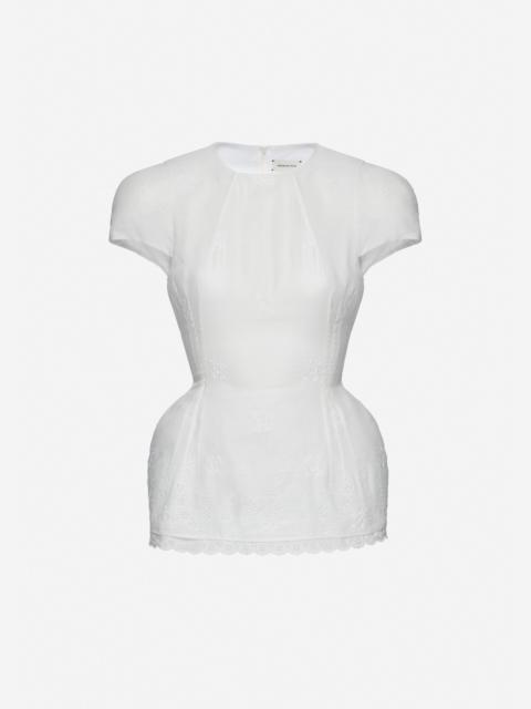 MAGDA BUTRYM Embroidered cotton and linen top in white
