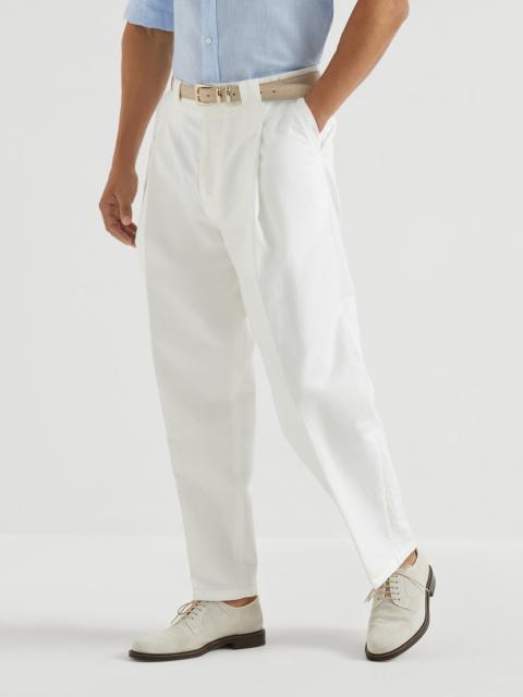 Brunello Cucinelli Cotton and linen panama trousers with pleat