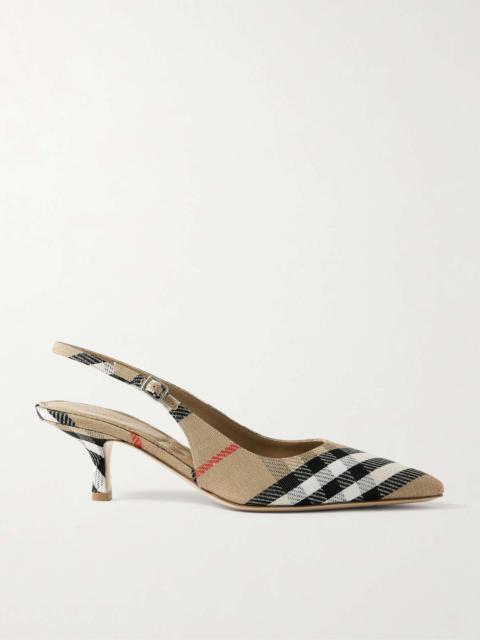 Checked canvas-jacquard slingback pumps Sand