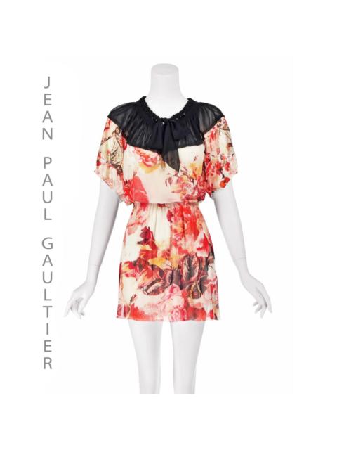 Jean Paul Gaultier JPG SOLIEL Floral Mesh Mini Dress with Black Mesh Yoke