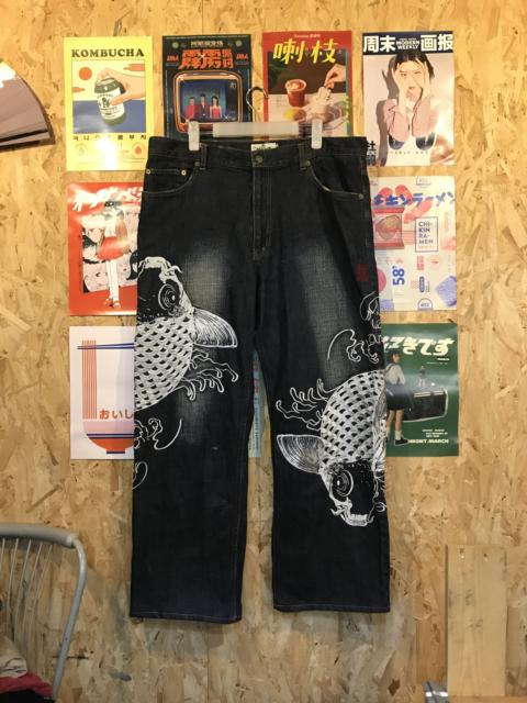 Other Designers Vintage - Karakuri Tamashi Embroidery Koi Fish Denim Jeans Pants