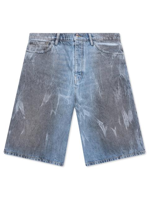 NAHMIAS THRASHED BAGGY 5 POCKET SHORTS - LIGHT WASH