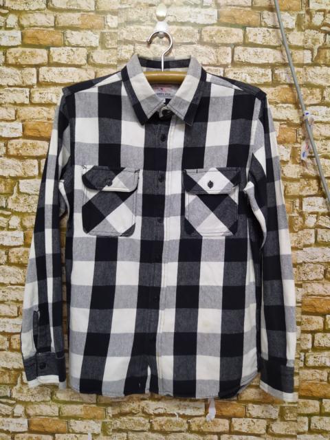 Other Designers AVIREX FLANNEL CHECKERS BLACK WHITE TARTAN (B449)