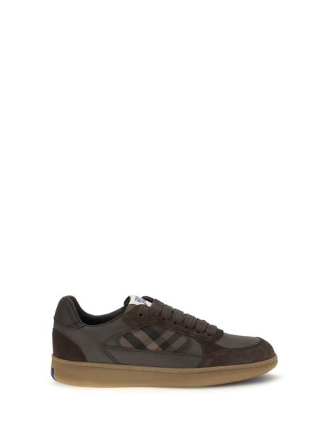 Burberry Burberry Terrace Check Leather Suede Sneakers Dark Brown