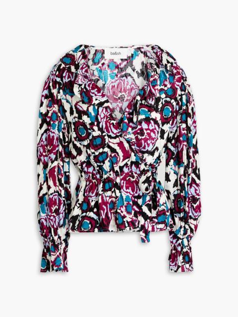 ba&sh Ruffled printed jacquard wrap top