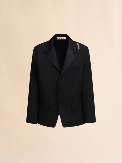 Marni BLACK SINGLE BREASTED WOOL JACKET WITH BAGUETTE LOGO