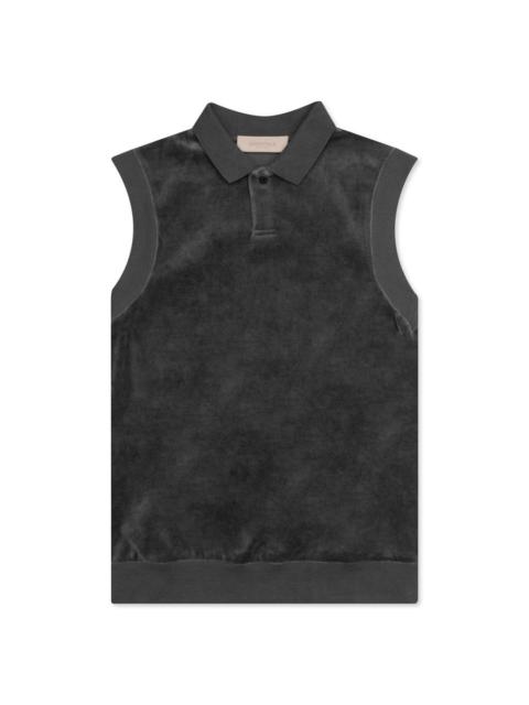 ESSENTIALS FEAR OF GOD ESSENTIALS WOMEN'S VELOUR SLEEVELESS POLO - IRON