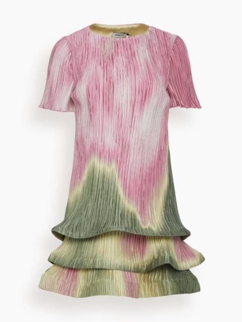 SIMKHAI Zenon Short Sleeve Mini Dress in Olive Sunset Print