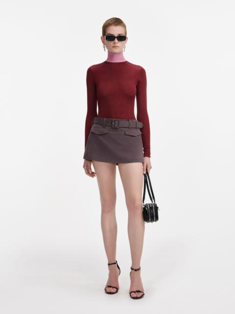 self-portrait Burgundy Contrast Viscose Knit Top