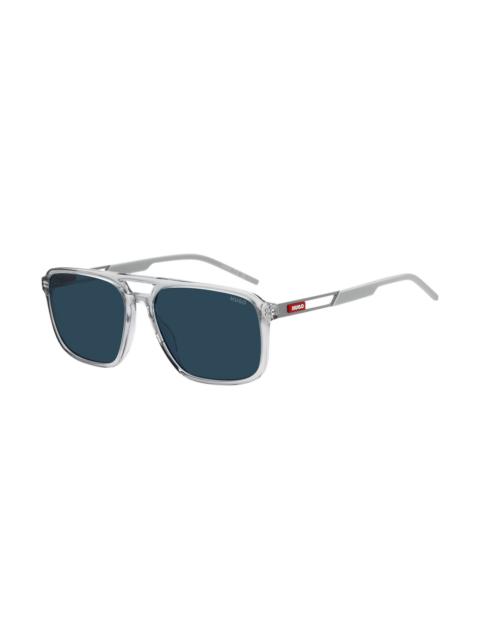 HUGO RUBBER-LOGO SUNGLASSES IN CLEAR ACETATE